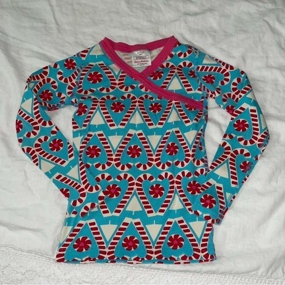 Hanna Andersson US 6-7 120 Girls Pajamas Top Candy Cane Christmas Holiday